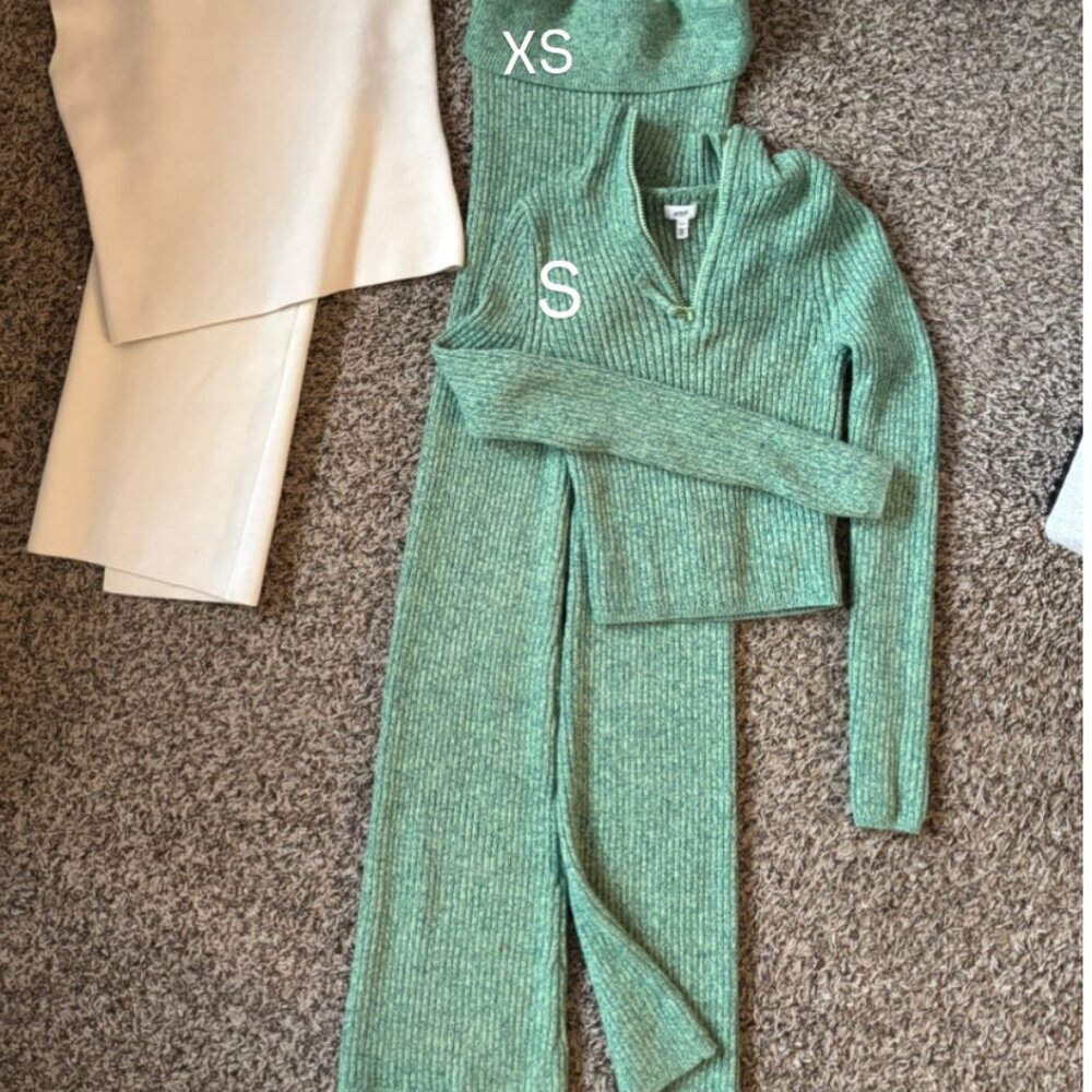 Aerie Late Night Sweater Pant 2 Piece Set Size SM Green Zip Flare